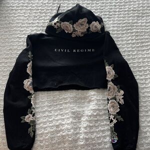 Civil Regime Black Floral Cropped Hoodie